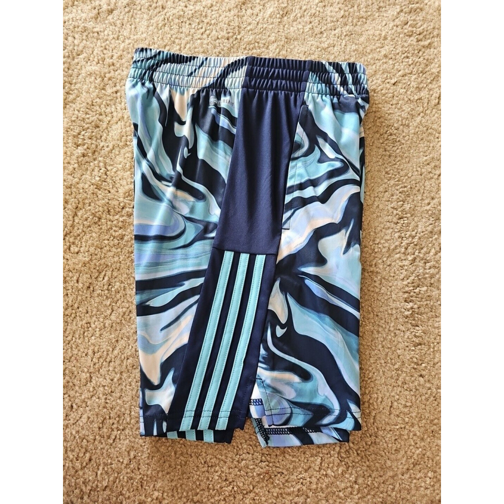 Adidas Boys Drawstring Aeroready Elastic Waistband Hyper Real Shorts Blue MEDIUM - Picture 5 of 5